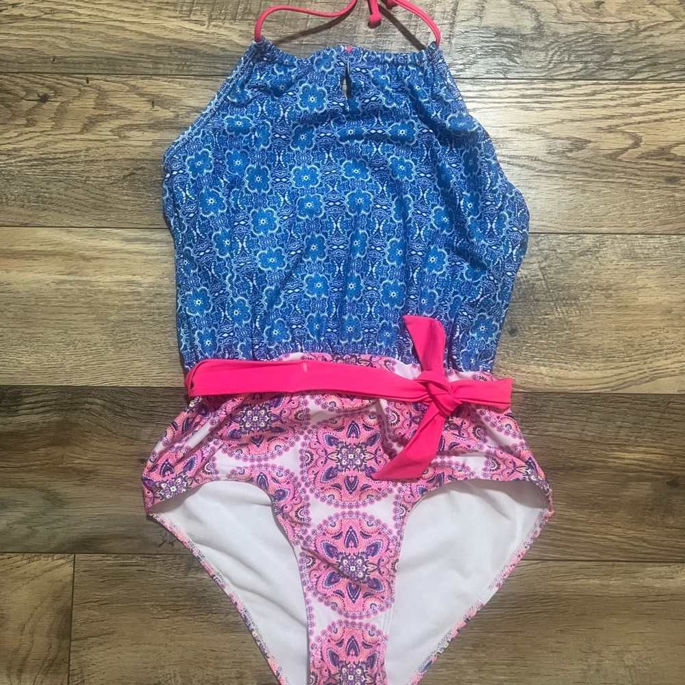 Nicole Miller One Piece Halter Swimsuit size L Women's Boho